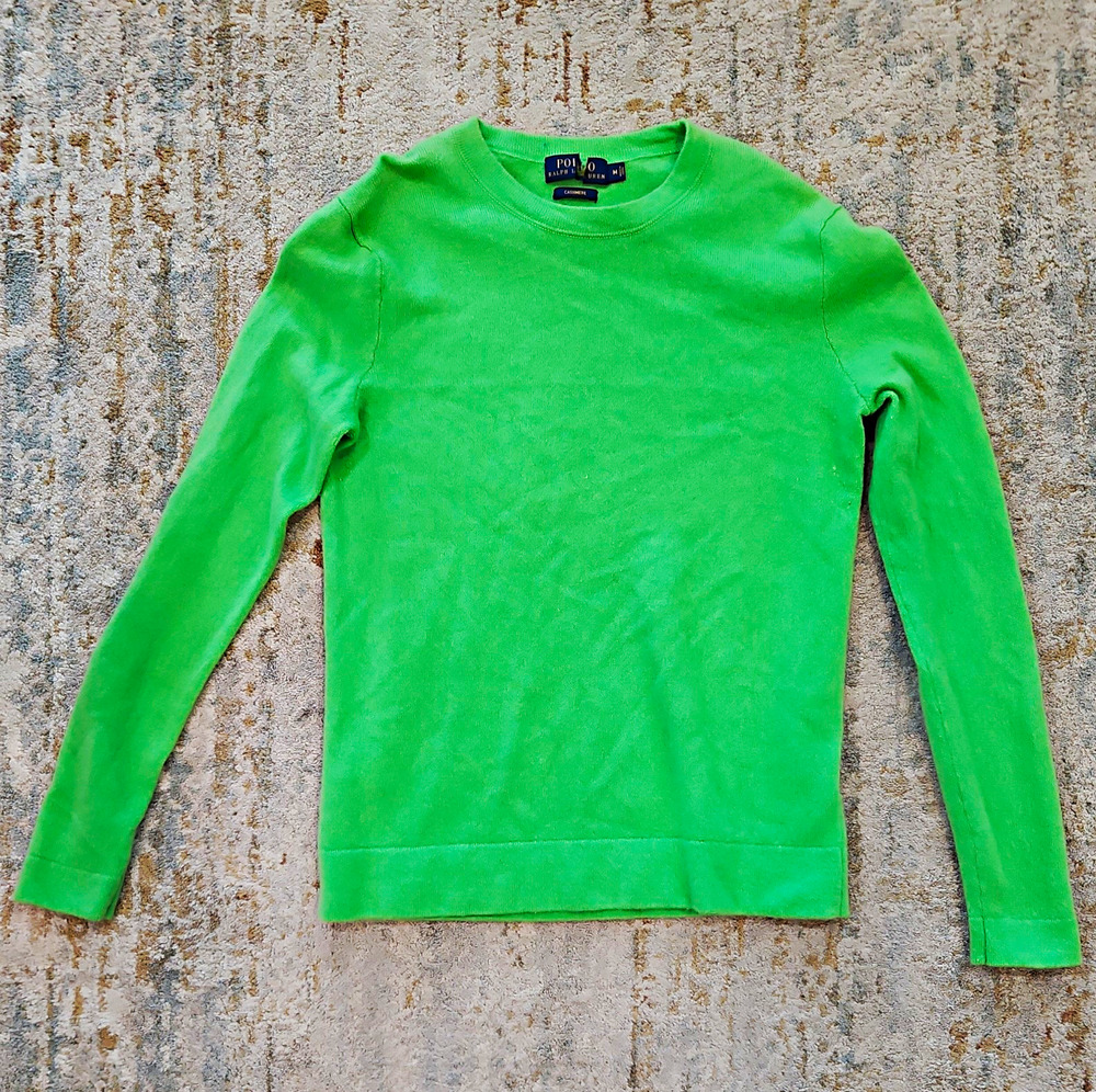 Polo Ralph Lauren Women’s 100% Cashmere Green Crewneck Long Sleeve Sweater M